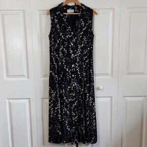 Vintage Molly Malloy Black Midi Dress Size 12 Tie Back Shell Buttons Cottagecore